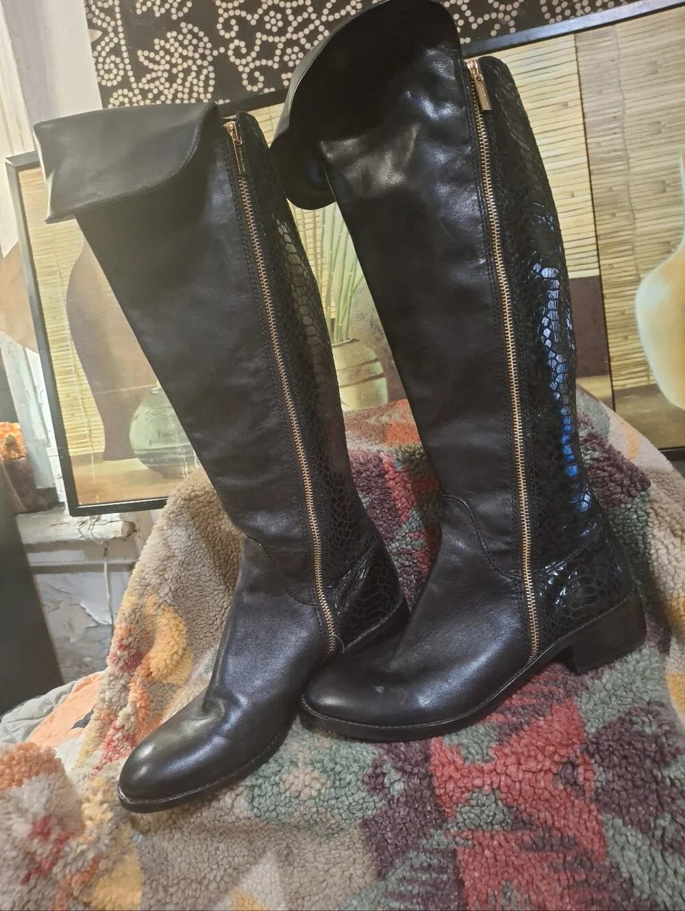 Michael Kors Black Over-the-Knee Zip-Front Riding Boots